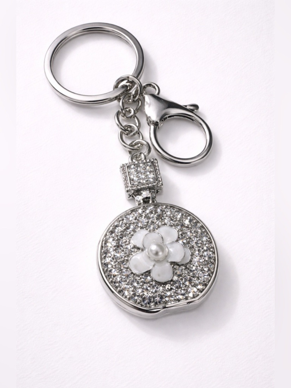Silver Rhinestone Flower Keychain Charm